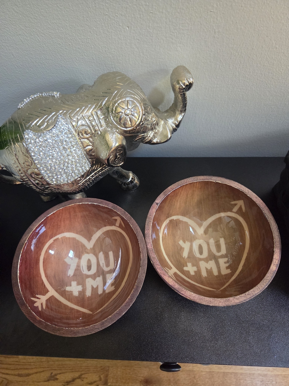 You + Me Heart Wooden Decorative Bowls - Set of 2